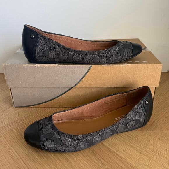 Coach Chelsea Canvas Black Slip On Women Ballet Flats Loafers- SZ 8.5 - Picture 2 of 10